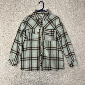 Katydid Flannel Shirt Womens Medium Plaid Long Sleeve Top Classic Layer Shacket